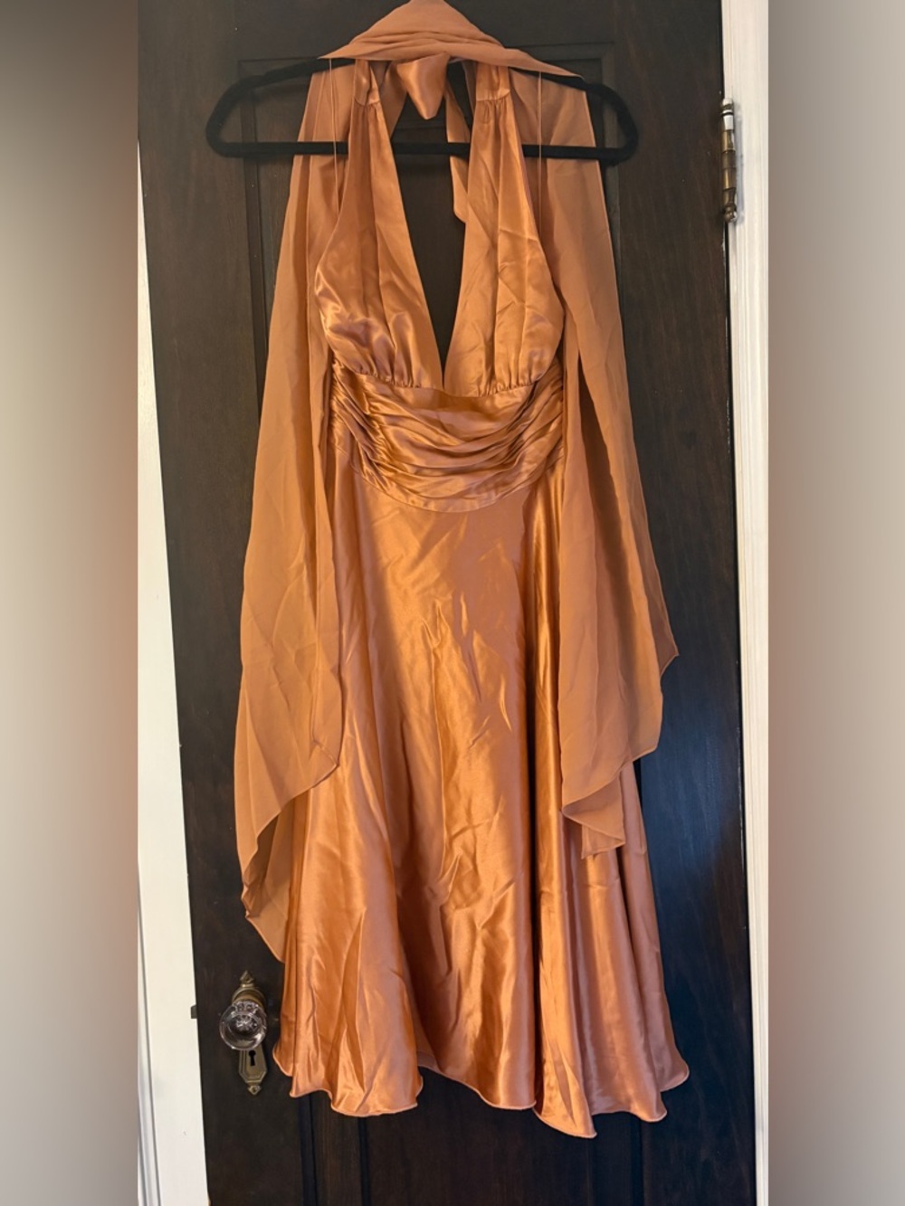 Papell Boutique Copper Halter Satin Dress